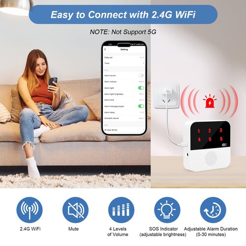 WiFi Smart Wireless Caregiver Pagers for Elderly Alert Button That Calls Cell Phone Caregiver Alert System with LED Number Display 2 SOS Call Button 1 Receiver(Only Supports 2.4GHz & No Monthly Fee)