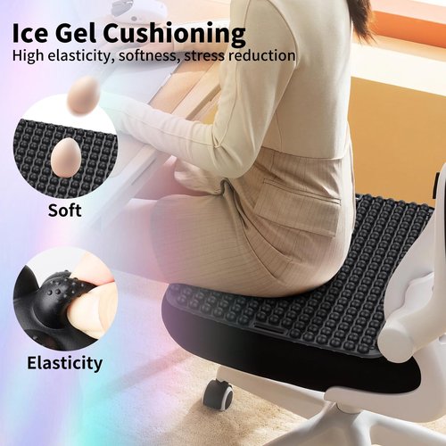 Suzii 3D Airflow Silicone Seat Cushion - Comfy Ergonomic Support for Office Chair, Car, Wheelchair, Truck | Breathable, Easy to Clean, Travel Gift (Black) (Black)