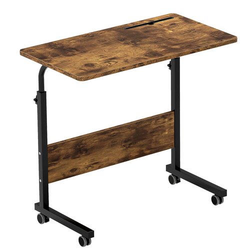 sogesfurniture Rolling Laptop Desk Cart Height Adjustable Sofa Workstation, 31.4 inches Mobile Sofa Side Table with Tablet Slot & Wheels, Portable Standing Laptop Table Desk, Rustic Brown