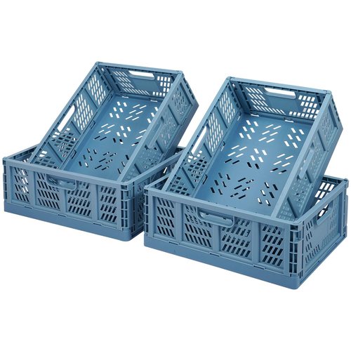 Phyllia 4 PC Baskets Plastic for Shelf Home Kitchen Storage Bin Organizer, Stackable Container Crate for Bedroom Bathroom Office Clothes Beauty(Blue, 13.3x10.2x5.1)