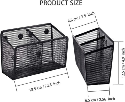 Snow Cooler Magnetic Pencil Holder - 2 Generous Compartments Magnetic Storage Basket Organizer - Extra Strong Magnets - Perfect Mesh Pen Holder to Hold Whiteboard, Locker Accessories