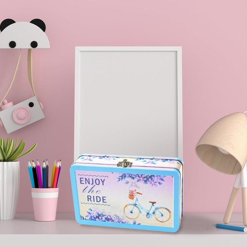 DAHO Metal Storage Box with Hinge for Office, School, Home, Makeup, Arts & Crafts and Accessories (Enjoy the Ride)