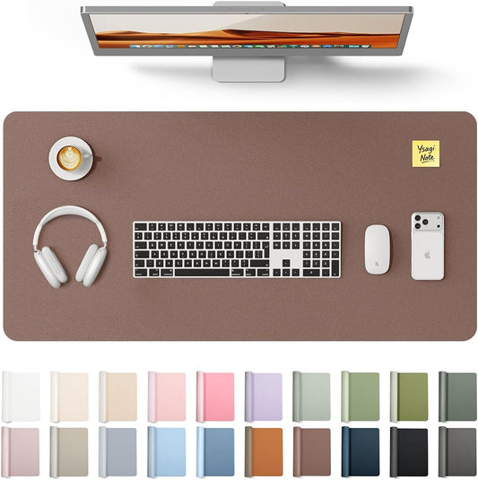 YSAGi Leather Desk Protector - Non-Slip PU Leather Office Mat | Large Waterproof Laptop Pad (Chocolate, 31.5" x 15.8")