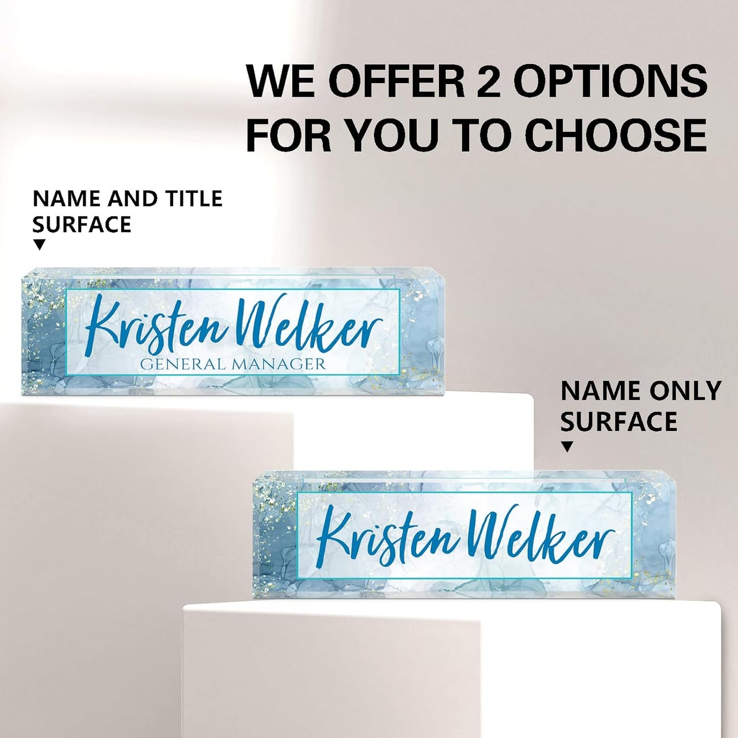 Skiennix Personalized Desk Name Plate - Elegant Acrylic Office Decor for Men & Women | Blue Marble Finish