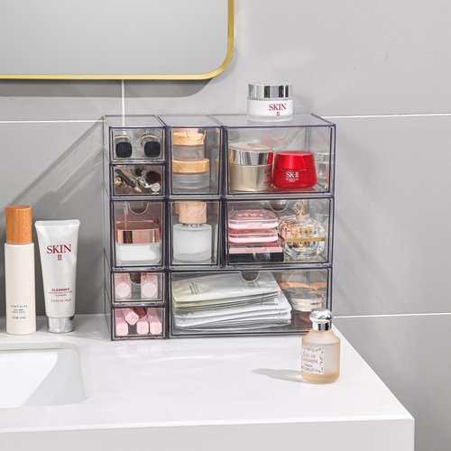 WUHUME Stackable Storage, Clear Plastic Drawer Storage With 10 Drawers, 4 Different Sizes, Suitable For Desktop, Candy boxesunnels, Cosmetics, Stationery, Jewelry and Organization