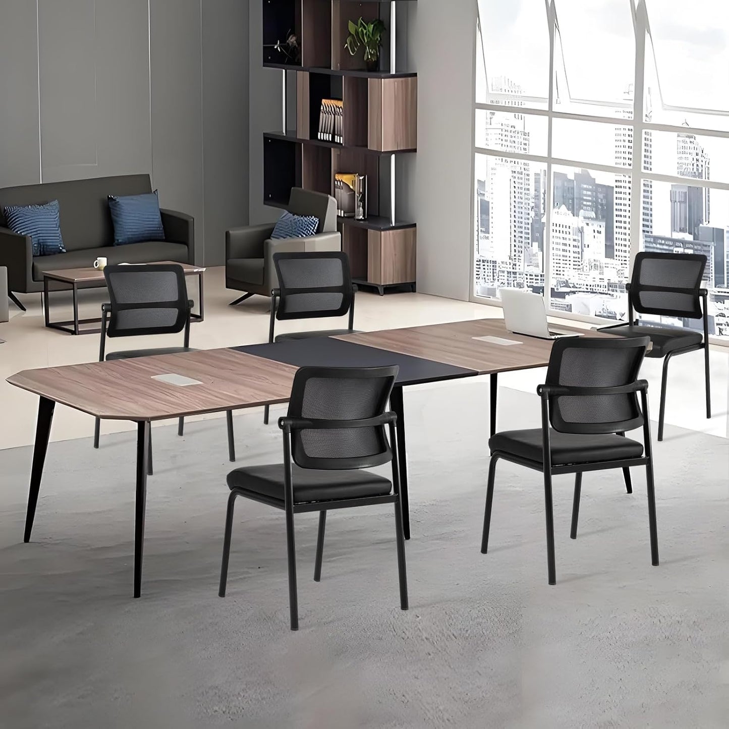 CLATINA Stacking Waiting Room Chairs - Ergonomic Mesh Backrest & Leather Cushion - 4-Pack