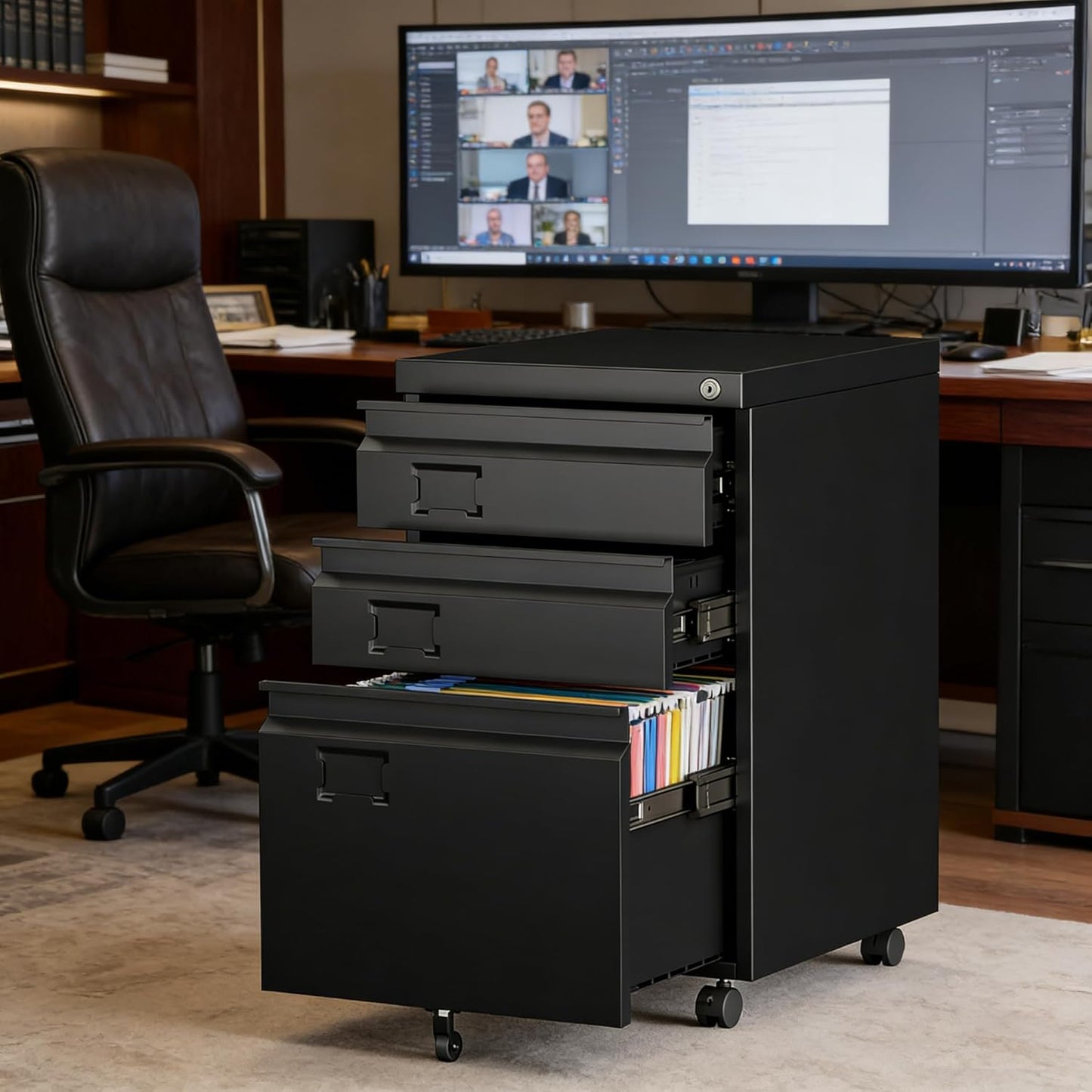 SUXXAN Mobile File Cabinet - Heavy Duty Steel 3 Drawer Filing Solution with Lock | Fits Letter/Legal/A4 Size