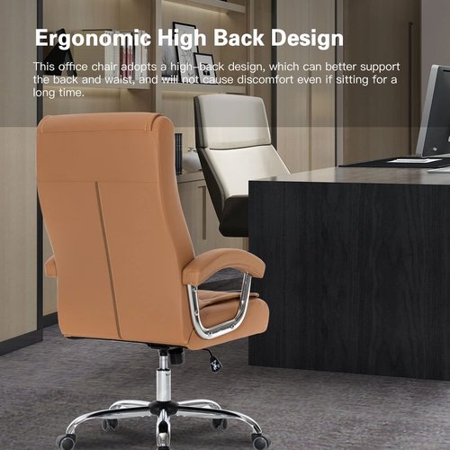 HOXNE Executive Adjustable Leather Chair High Back Swivel with Padded Armrest 350lbs Load-Bearing Spring Seat Computer Desk Chair for Home Office (Khaki)