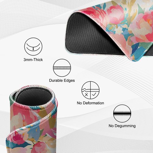 JIKIOU Mouse Pad Set - Comfortable Non-Slip Rubber Base | Washable Cloth, 10.2x8.3 Inch, Multi Peony