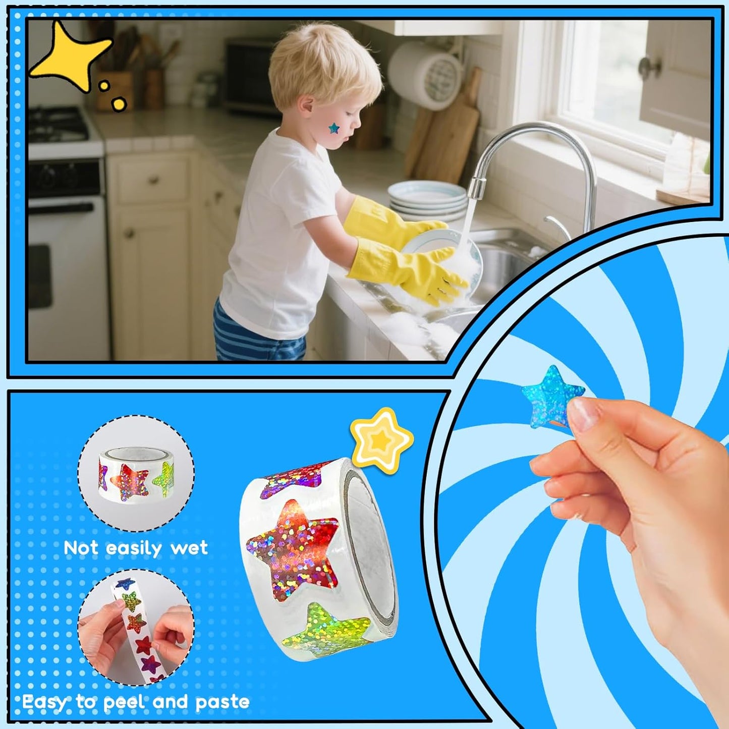 Skiennix Star Stickers - 1000 Pcs Holographic Foil Stars for Kids | 1 Inch | Perfect for Rewards & Charts