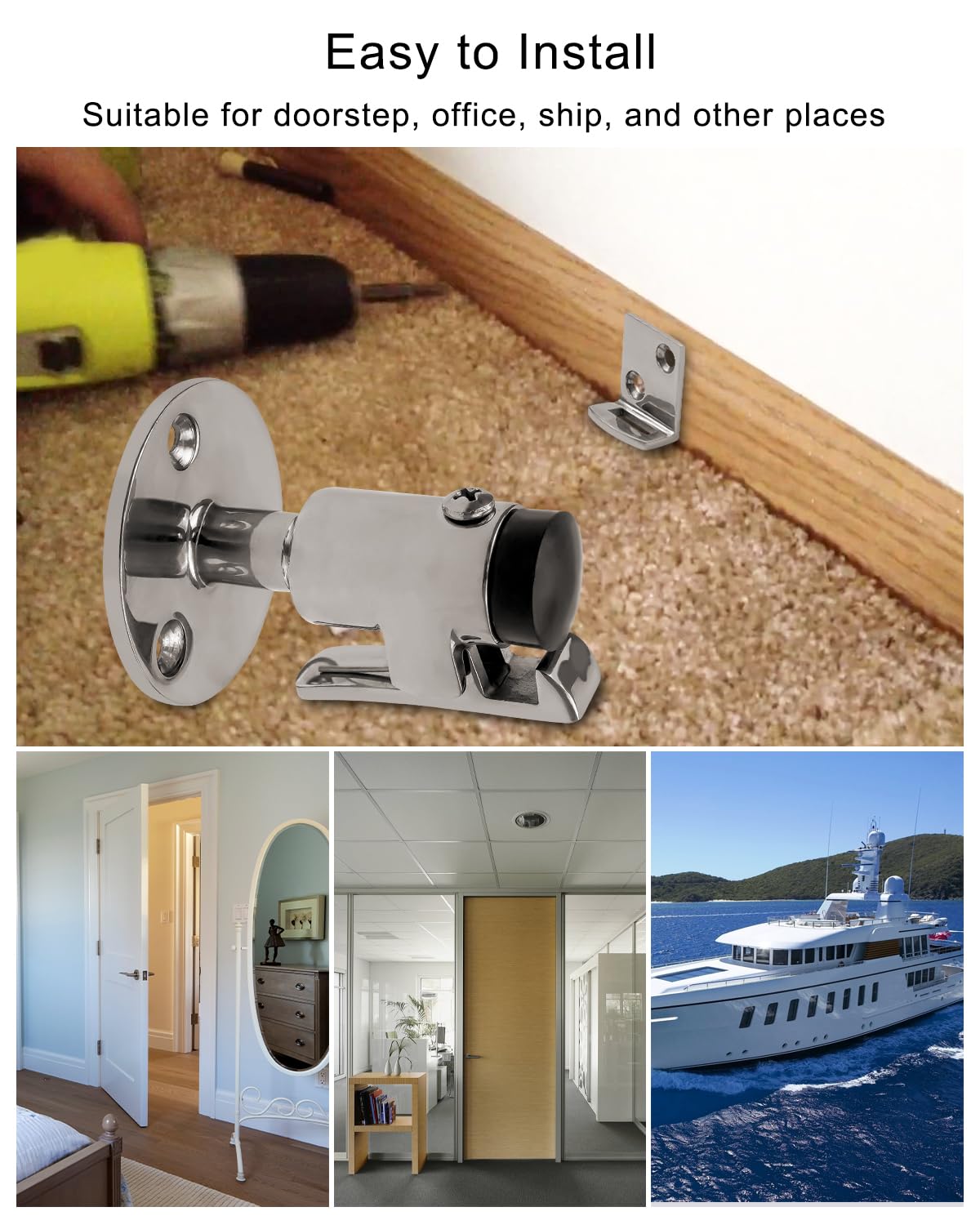 2PCS Door Stopper Catch Set Marine Grade 316 Stainless Steel, Heavy Door Holder Catch Hatch Stopper Soft Stop Keep Door Open Surface Mirror Reflection for Marine Doors Yacht Boat Ships Motorhome 1PCS