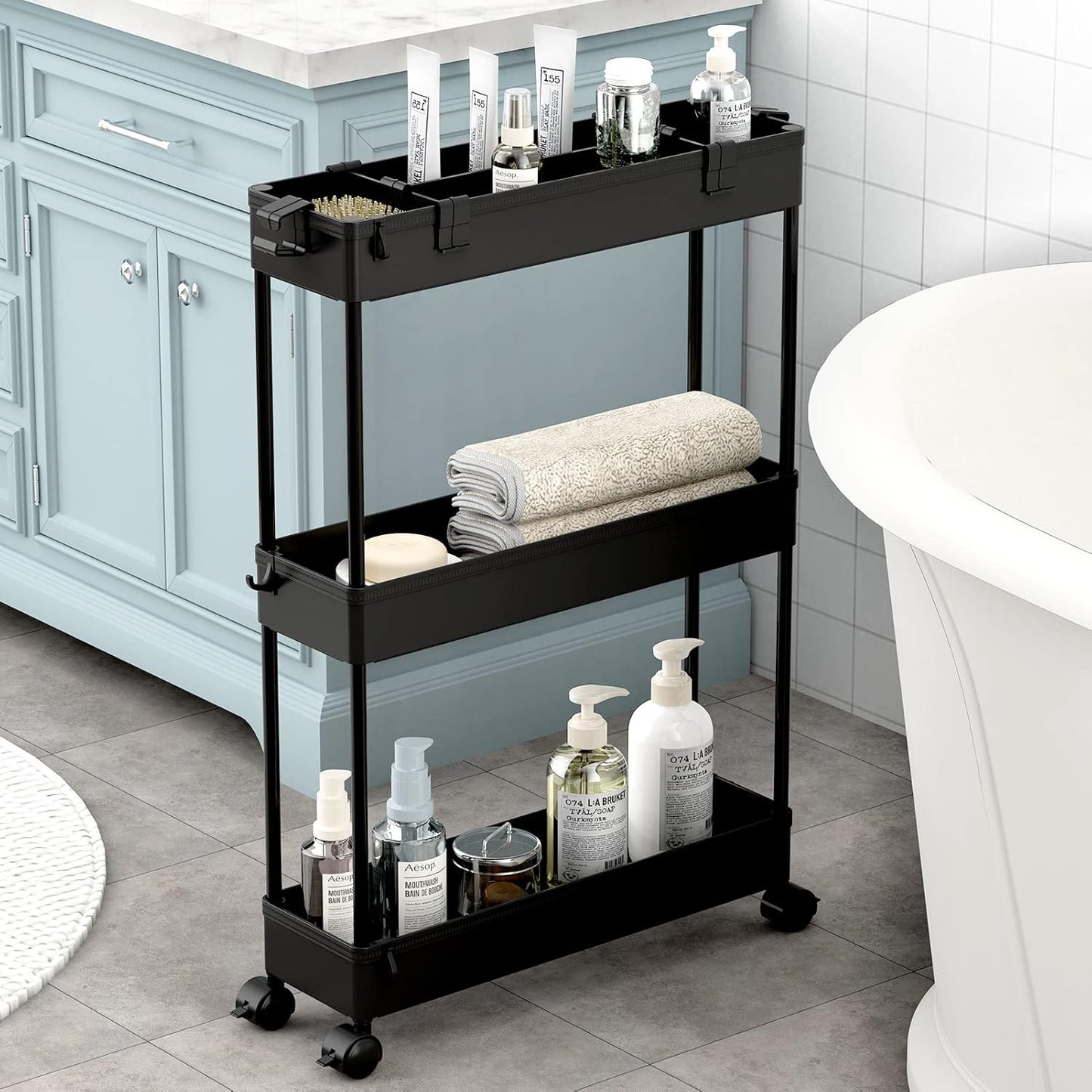 Skiennix Storage Cart & Step Stool - Versatile 2-in-1 Design for Easy Organization | Compact Size
