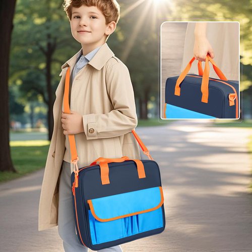 Yarwo Zipper Binder Bag for Boys and Girls, 3 Ring Binder Holds 500 Sheets, Accordion File Organizer with 5 Expanding File Folder Fit for 13” Laptop, Learning Tablet and Stationery, Navy