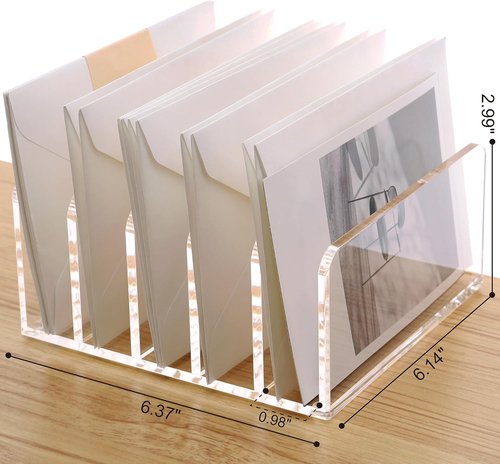 SANRUI Clear Acrylic Desktop File Organizer - 5 Compartment Document Sorter for Office & Home
