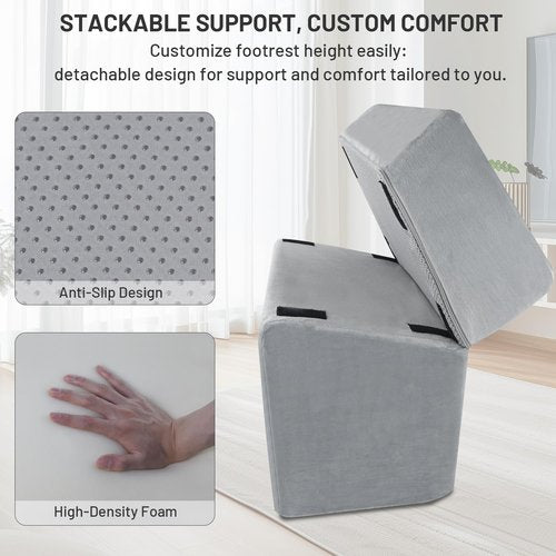 Spongiduits Ergonomic Under Desk Foot Rest & Stool for Work - 3D Adjustable Stackable Footrest w/Detachable Base, High-Density Support & Washable Cover for Office/Gaming/Travel (17×11×17in, Gray)