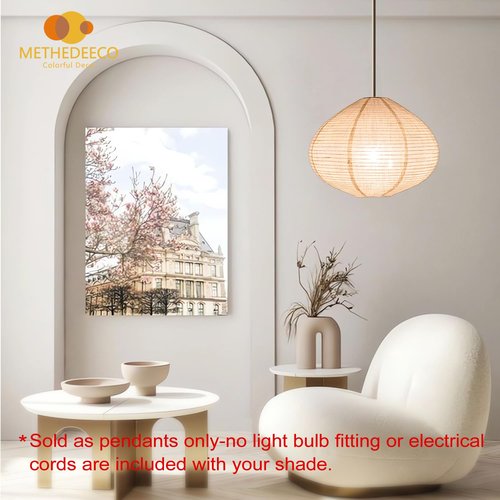 METHEDEECO 1PCS Hanging Fabric Lamp Shade 16inch,Handmade Linen Pendant Light Shade Handmade Minimalist White Beige foldable Hanging Lanterns for bedroom Living Room kitchen,house gift