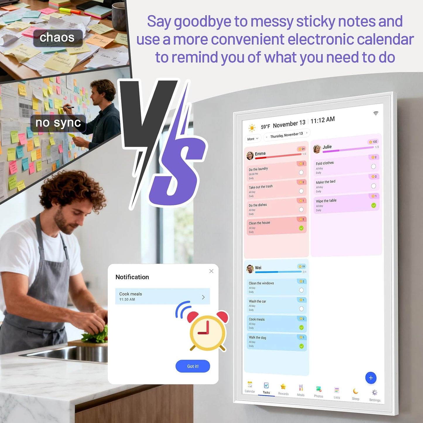 Smart Calendar Max 27-Inch Digital Family Organizer - Interactive Touchscreen Display, Wall Mountable