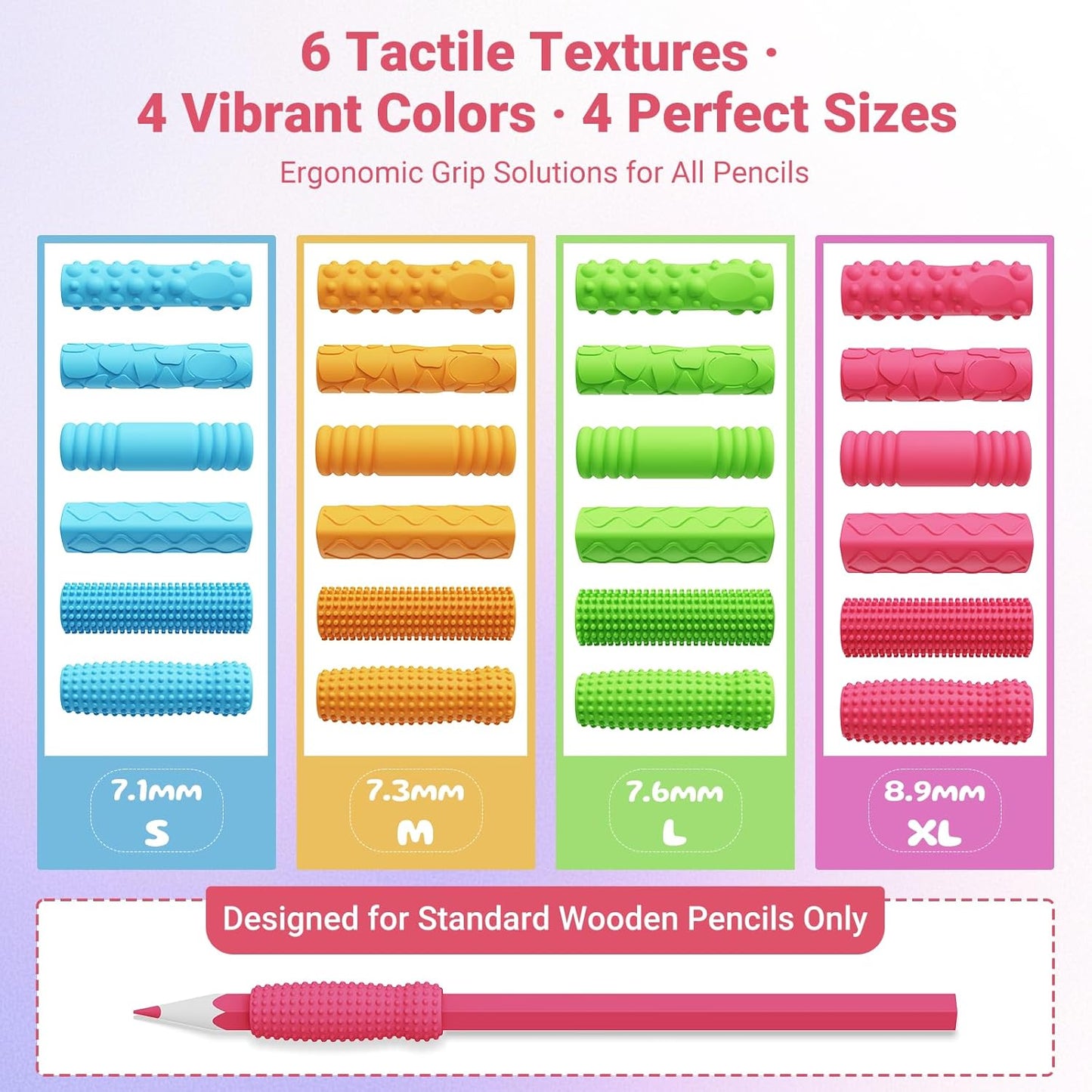 Skiennix Sensory Pencil Grips - 24 Pack Silicone Fidget Toys for Kids & Adults | Autism & ADHD Relief