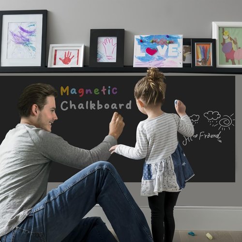 Skiennix 2-Pack Magnetic Chalkboard Sheets - 40" x 18" Self-Adhesive Peel and Stick for Home & School