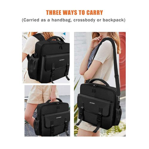 JIATEMET 3-inch D Ring with Multiple Pockets Folder,Up 14" Laptop Detachable Backpack Straps & Shoulder Use for Office (Black)
