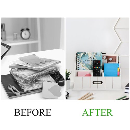 Pumtus 3-Tier Wooden Mail Organizer, Countertop Desk Organizer, White Wood Bill Organizer, Rustic File Paper Holder, Workspace Desktop Mail Sorter for Pen, Notebooks, Office Supplies
