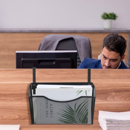 Tenceur 3 Pcs Mesh Letter Wall File Folder Cubicle File Holder Hanging Wall Mounted File Holder 3 Pocket Vertical File Organizer for Office Home Room Storage Basket(13.19 x 12.2 x 3.07 Inch,Black)