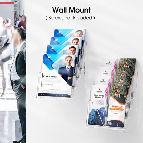 MaxGear Acrylic Brochure Holde Clear Literature Organizer Magazine Stand, 4 Tier Pamphlet Display for Wall Mount or Countertop