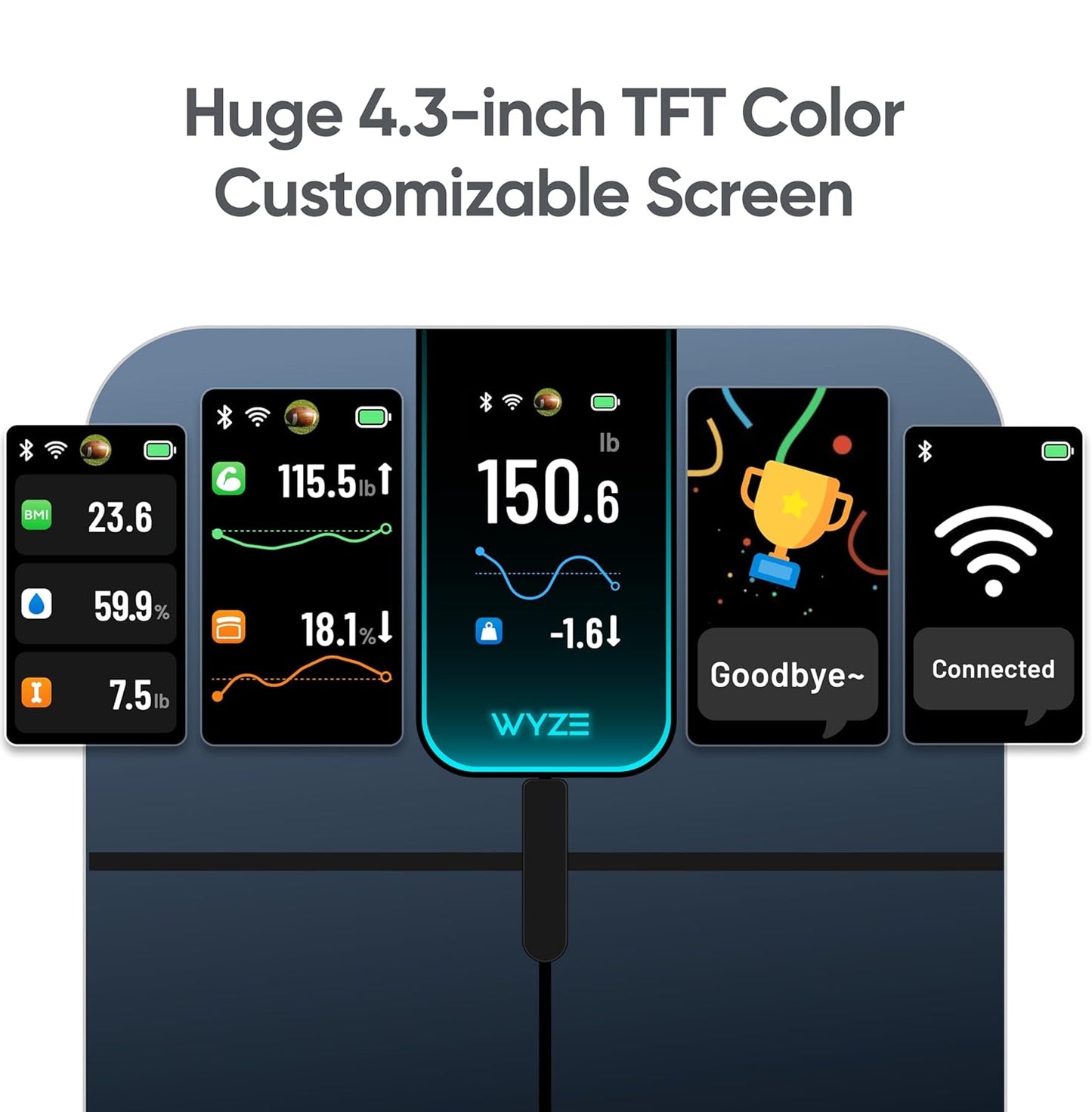 Wyze Smart Scale | Ultra Smart Digital Scale with 4.3" Color Display - Tracks Body Weight, BMI & Heart Rate, 400lbs, Black