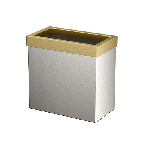 Gatco 1917B Modern Rectangle Waste Basket, Satin Nickel and Brushed Brass Combo / 11.25" H Open Top Stainless Steel Trash Can with Removable Lid, 12 Liter Capacity