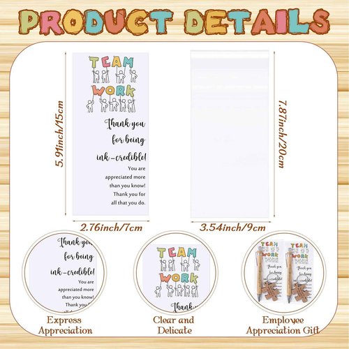 Kosiz 40 Sets Employee Appreciation Gift Bulk 10 styles Inspirational Bamboo Ballpoint Pen with Wooden Puzzle Keychains Thank You Cards team building gifts for Team Coworker Teacher Nurse