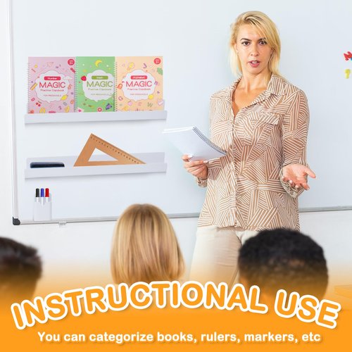YAMMI 2 Pack Magnetic Book Shelf for Whiteboard Classroom - Upgraded Version Magnetic Shelf for Organizing Books on Whiteboards - Includes 1 Pack Magnetic Pen Case (White)