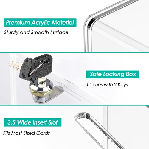 MaxGear Acrylic Donation Box with Lock 3 Pack, Large Ballot Box with Sign Holder, Clear Storage Container for Voting, Charity, Ballot, Suggestion 6.25" x 4.5" x 4"