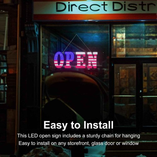 30'' x 10" Large LED Open Signs for Buisness, Remote Control and Adjustment Brightness & Speed - 14 Mode, LED Open Closed Sign for Bar Store Restaurant Office Hotel Salon USA Flag