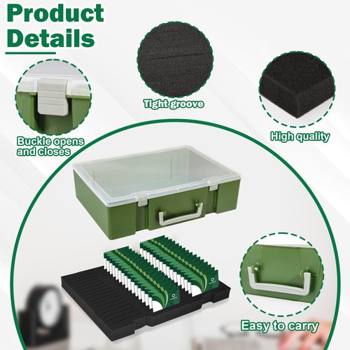 Foam Name Badge Holder with Case (Holds 48 Badges) Tray ID Badge Organizer Clear Tag Holders for Desk Office School (Army Green)