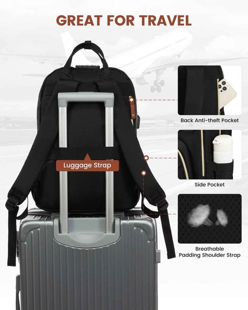 LOVEVOOK Laptop Backpack for Women & Men, Unisex Travel Anti-theft Bag Business Computer Backpacks Purse College Bag, Casual Hiking Daypack with Lock, 17 Inch, Black