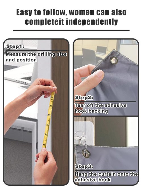 NebulaEdge Portable Cubicle Privacy Curtain for Office,47x38 in，with 2 Self Adhesive Hook and 4 Adjustable Around Installation Direction Door Circular Ring ﻿