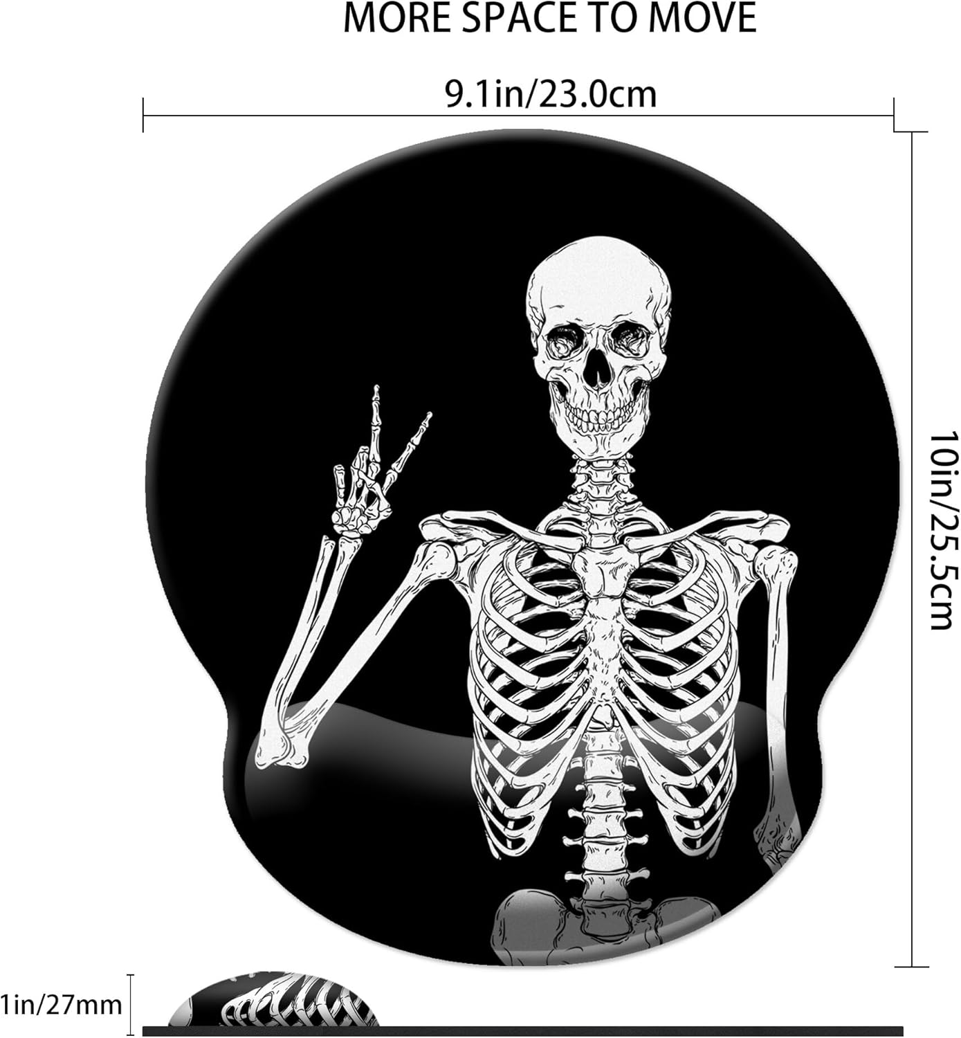 Skiennix Ergonomic Mouse Pad - Comfortable Wrist Support with Non-Slip Base | Black Human Skeleton Skull Design