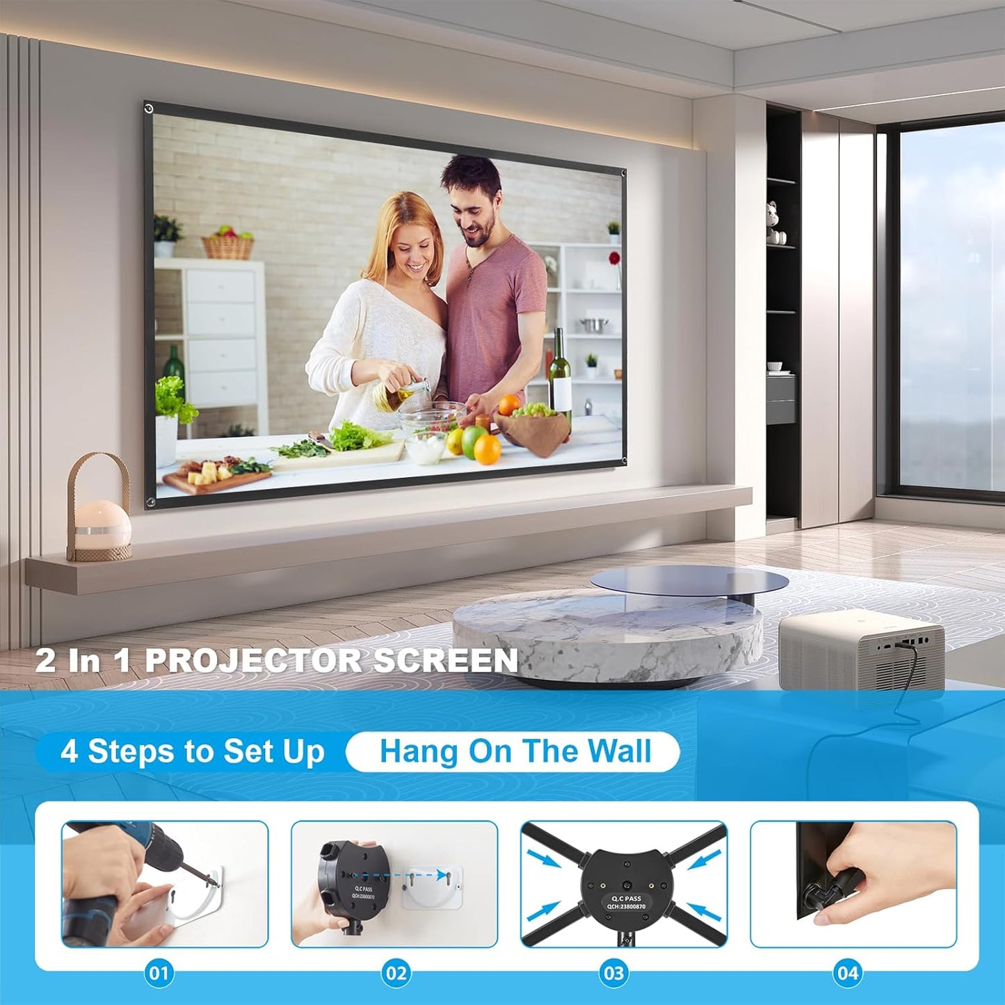 Skiennix Portable Projector Screen - 80 Inch 16:9 Outdoor Movie Screen | Lightweight & Easy Setup