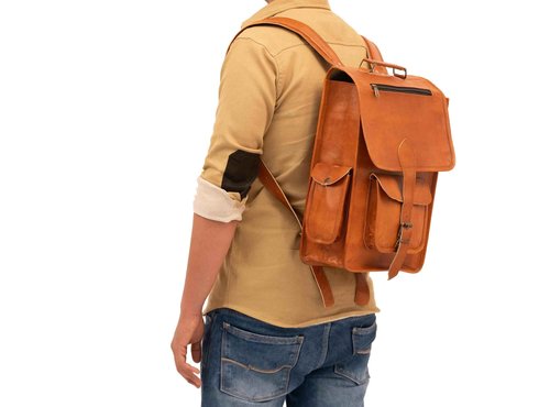 Shy Shy Let's Touch The Sky 16" Vintage leather Backpack Laptop Messenger Bag Lightweight College Rucksack Sling for Men Women
