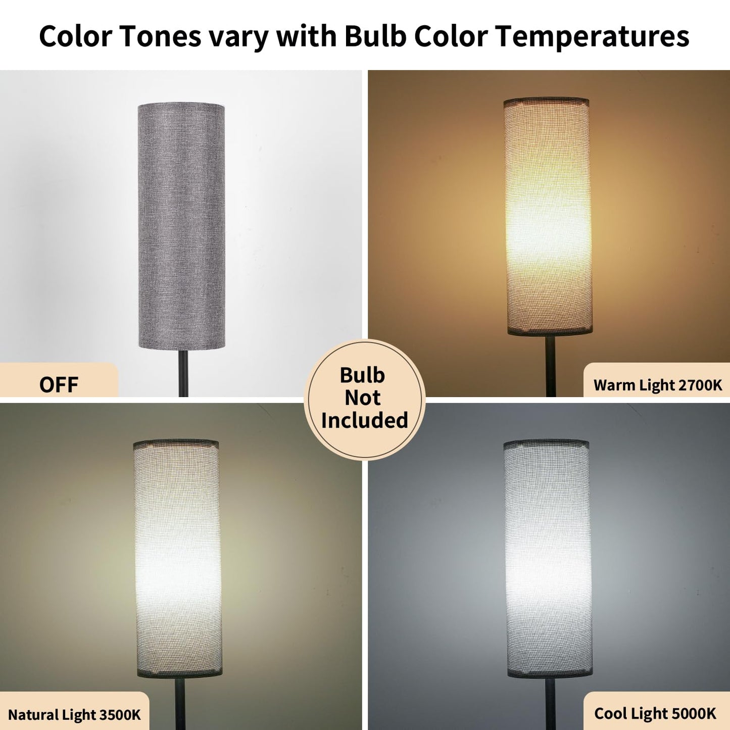 FRIDEKO HOME Grey Shade Floor Lamp, Simple Design with Foot Pedal Switch, Small Tall Lamps for Living Room Bedroom Office, Corner Floor Stand Light with Black Pole Lamp (No Bulb/No Remote)