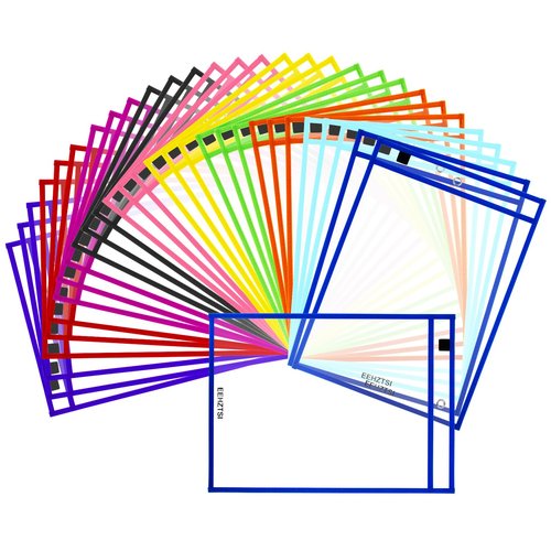 EEHZTSI 30 Pack Dry Erase Pocket Sleeves, Reusable Clear Plastic Classroom Sleeves, 10x14 Inch Ticket Holders