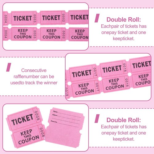 Kosiz 12, 000 Tactical Raffle Tickets, Double Roll, Raffle Tickets 2000 Tickets per Rollfor Events, Carnivals, Entry, Drink/Food Tickets, Classroom Reward, Bingo, Auction, Prizes, 6colors