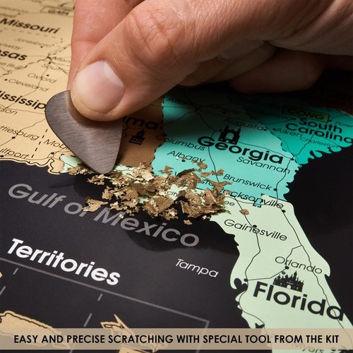 Detailed Scratch off USA Map with Scratcher - 24x16 Easy to Frame 63 National Parks Scratch Off Travel Poster of the United States of America - Large Scratchable US Map with Landmarks and States Flags