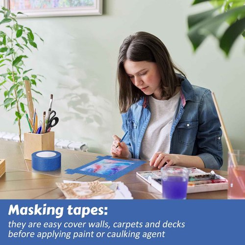 Fainne 24 Rolls Blue Painters Tape Bulk Multi Pack Safe Paint Paper Masking Tape for Wall Painting Decoration Supplies (2 Inch X 55 Yards)