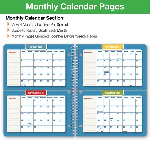 Global Datebooks Dated Middle School or High School Student Planner for Academic Year 2025-2026 Includes Ruler/Bookmark and Planning Stickers (Matrix Style - 8.5"x11" - Halftone Blue)
