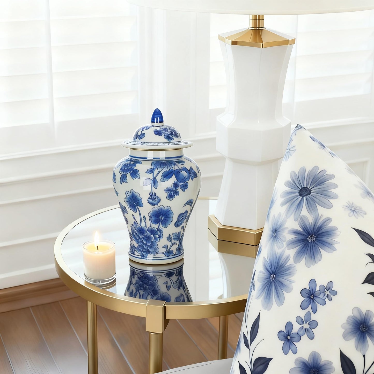 Blue and White Ginger Jar with Lid Antique Style Porcelain Ginger Jars Chinoiserie Home Decorative