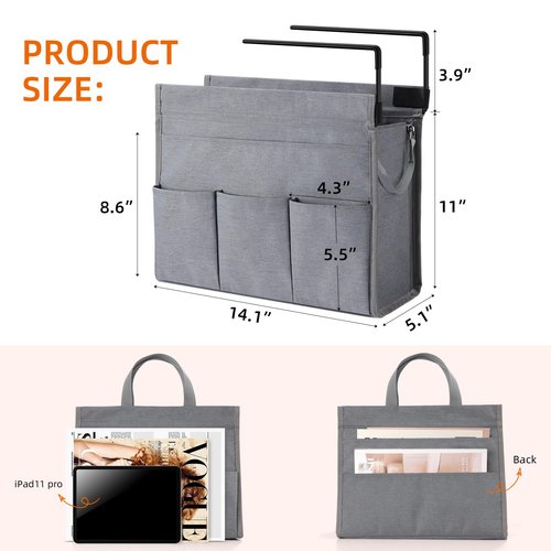 MASTLU Under Desk Hanging Storage Bag, Desk Organizer Storage, Office Side Storage Bag, Compatible with A4 Files, Detachable Handle Design, No Assembly Required, For Office Home School (Grey)