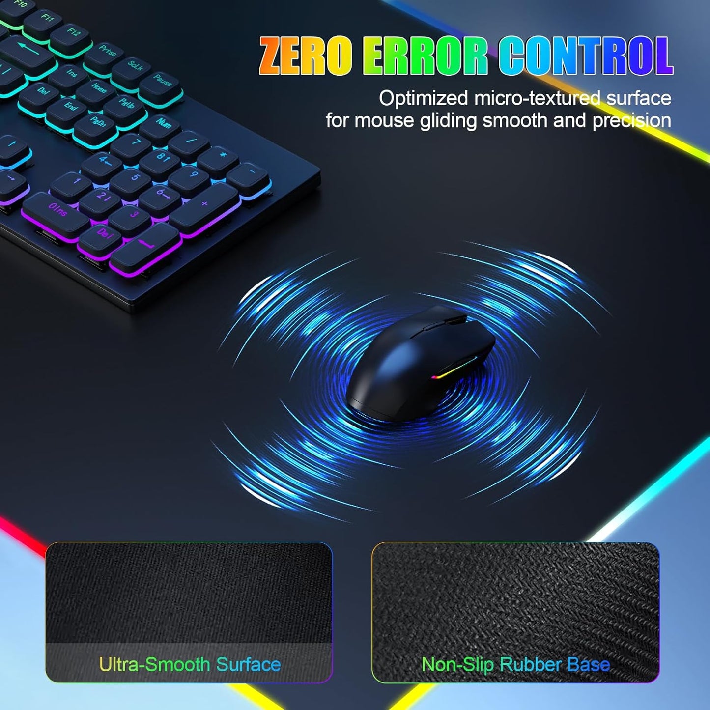 Skiennix Wireless Charging Mouse Pad - RGB Gaming Desk Mat with Phone Holder | Large, Ultra-Smooth, Non-Slip, Waterproof, Classic Black
