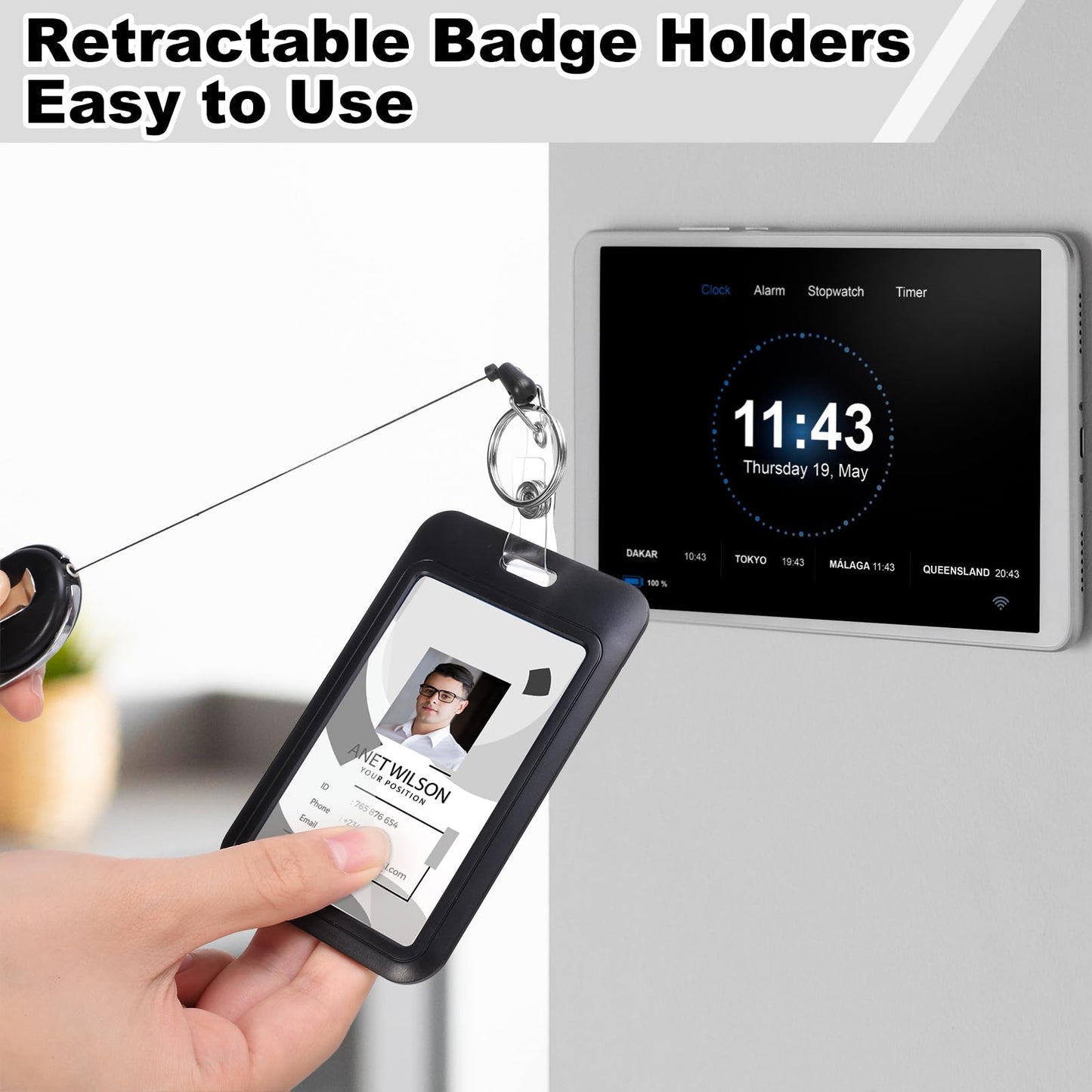 5 Pack Badge Holder Retractable Clip Heavy Duty Reels with Vertical Sliding ID Badge Holder Black Hard Plastic for Women Nurse Teacher Student