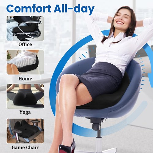 CushZone Seat Cushion, Memory Foam Office Chair Seat Cushion for Office Chairs/Car/Long Trip/Desk Chair/Gaming, Extra Large Size for Sciatica & Hip & Tailbone Pain Relief, Sciatica Support (Black)